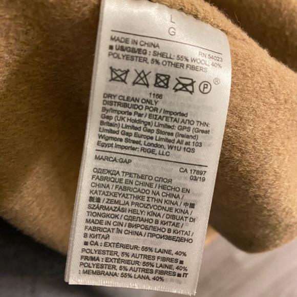 GAP Camel Tan Wool Top Coat Sz Large - Picture 6 of 6